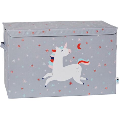 LOVE IT STORE IT - Scatola Portaoggetti Extra Large 62x38x39cm - Tessuto Ultra Resistente, Pieghevole, Rinforzo In Legno - Fantasia A Unicorno (1/5)