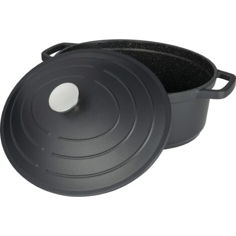 Commichef XO-632BK - Casseruola ovale in alluminio pressofuso, 32 cm, adatta per forno e tutti i tipi di piano cottura, perfetta per stufati e casseruole, colore nero (1/5)