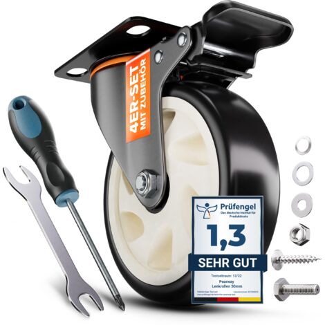 PEARWAY™ Ruote per mobili pesanti di alta qualità, fino a 680 kg [4 freni], robuste ruote per mobili, ruote girevoli da 125 mm, per interni ed esterni, ruote per il trasporto, per carichi pesanti, (1/5)