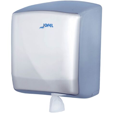 Jofel - Dispenser per rotoli di carta fino a 205 mm a stoppino continuo, rullo speciale per erogazione centrale, massima igiene, alloggiamento in acciaio, Futura AG45500, acciaio inox. Brillante (1/3)