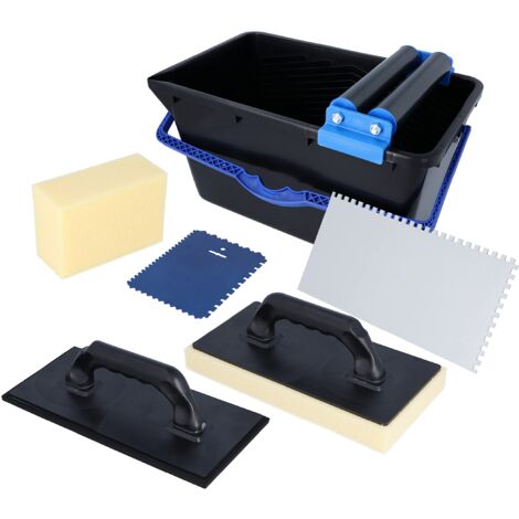 HELPMATE - Set lavaggio piastrelle 7 pz. secchio 18l, doppio rullo, tavoletta lavapiastrelle, pannello stuccatore, frattazzo e spugna - Utensili piastrellisti da pulizia per lavori di piastrellatura