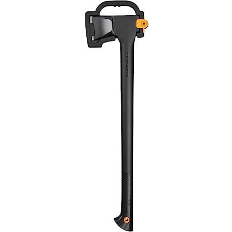 Fiskars Ascia da Spacco L, Solid, Fodero per la Lama e il Trasporto, Rivestimento Antiaderente, Lama in Acciaio/Manico in Plastica con Fibra di Vetro, Nero/Arancione, A19, 65 cm, 1,6 kg, 1052044