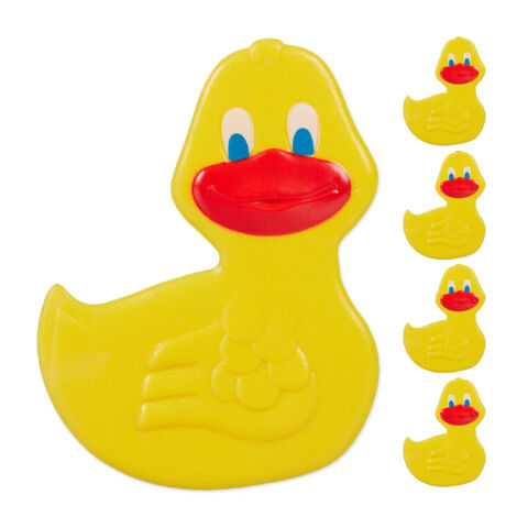Relaxdays Adesivi Antiscivolo Doccia, Pad per Vasca da Bagno per Bambini, Set 5 Sticker a Anatra, con Ventose, Giallo (1/5)