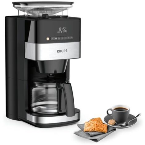Krups KM8328 - Macchina da caffè con macina  Timer 24 ore  Contenitore per fagioli da 180 g  capacità 1,25 l per fino a 15 tazze di caffè  Funzione Auto-Off  3 gradi  Nero (1/5)