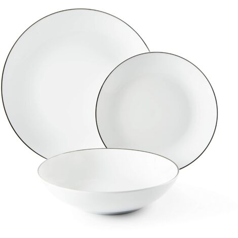 Excelsa Platinum Servizio Piatti 18 Pezzi, Porcellana, Bianchi con Bordo Argento