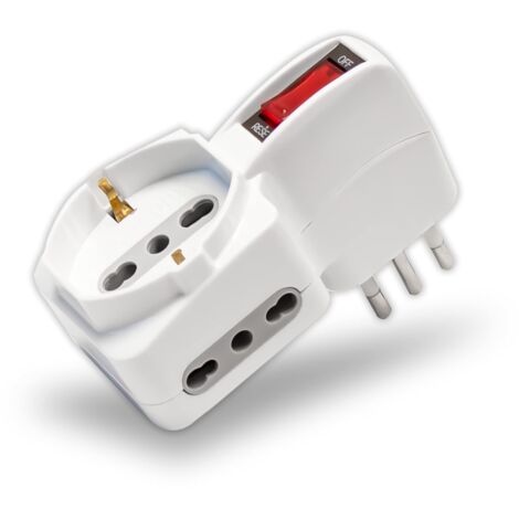 V-TAC Adattatore Tripla Presa Elettrica 3 Posti con Interruttore - 2 Prese Laterali 10/16A Bipasso e una Frontale 10/16A Bipasso Schuko - Multipresa Elettrica per Casa, Ufficio,Spina 10A - Bianco
