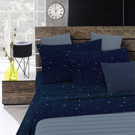 Novità 2021-2022! Completo Letto Matrimoniale In Microfibra Morbida - Fantasia Cuori, Colore Celeste, NO STIRO
