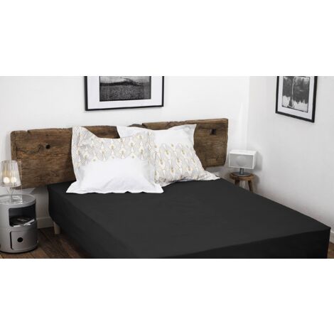 HOME LINGE PASSION, Lenzuolo con angoli, 140 x 190 + 35 cm, 100% cotone, 57 fili, colore: Nero