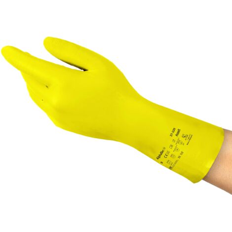 Ansell AlphaTec 37-320 Guanti da Lavoro in Nitrile, Protezione Multiuso per Usi Alimentari, Domestici e Professionali, Guanti Riutilizzabili Senza Lattice, Giallo, Taglia L (12 Paia)