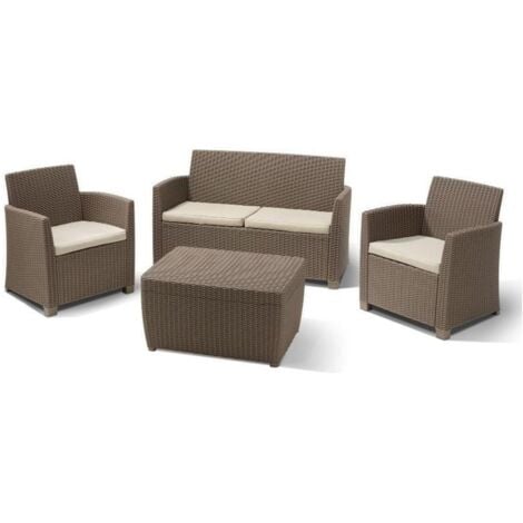 Salottino Da Giardino Keter Marie - Set Con Divano, 2 Poltrone E Tavolino In Effetto Rattan, Colore Grafite