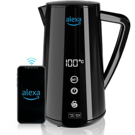 Swan Alexa Bollitore Elettrico Intelligente WIFI Smart Kettle 1,5L, Temperatura Regolabile, Nero, Senza Fili, Parete Isolata in Acciaio Inossidabile, 1800W, SK14650BLKNEU
