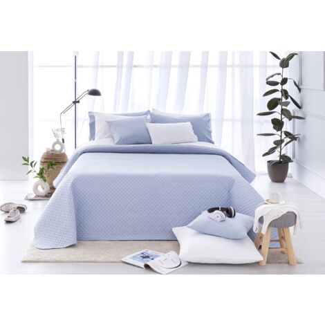 Todocama Copriletto trapuntato sottile con motivo piqué, per primavera, estate, autunno e inverno, 100% microfibra extra morbido, Copriletto multiuso, Letto 140/150/160 - 250x260cm, Azzurro