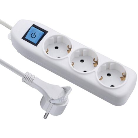Electraline 62442 Ciabatta a 3 prese Schuko con interruttore ON/FF, cavo 3 m, sezione 3G1.5, spina extra piatta, colore bianco, 250 V