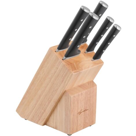Lagostina Iceforce, Set Coltelli da Cucina, Ceppo in Legno con 5 Coltelli in Accaio Inox, Confezione con Coltello Pane 20cm, Coltello Chef 20cm, Coltello Santoku 18cm, Multiuso 11cm e Spelucchino 9cm