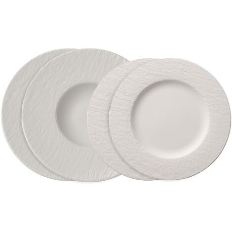 Villeroy & Boch Manufacture set di piatti, 4 pz., set di stoviglie per 2 persone, porcellana Premium, bianco