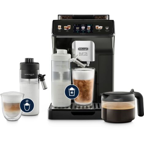 De'Longhi Eletta Explore ECAM452.67.G, Macchina da Caffè Automatica, Schiume di latte calde e fredde in automatico, oltre 50 Bevande, Schermo Touch a Colori, Caraffa Caffè Americano Inclusa, Grigio