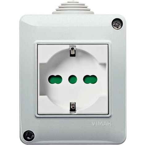 Vimar Plana Silver Presa Universale Con Protezione SICURY | 2P+T 16A, Colore Argento, 2 Moduli | Per Spine Italiane E Tedesche