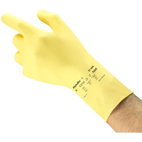 Ansell AlphaTec 87-086 Guanti da Lavoro in Lattice, Protezione Multiuso per Usi Alimentari, Domestici e Professionali, Guanti Riutilizzabili in Gomma Naturale, Giallo, Taglia XS (1 Paio)