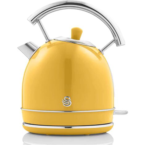 Swan Retro Bollitore Elettrico 1,8 Litri, Design Vintage, Spegnimento Automatico Controllore Strix, Senza Fili, Acciaio Inossidabile, senza BPA, 3000 W, Giallo (1/5)