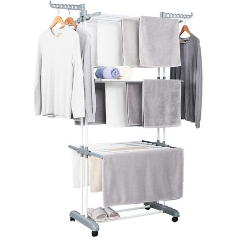 Herzberg Stendibiancheria Torre Laterale Ali laterali su 3 Pieghevole Appendiabiti Mobile - Grigio (1/4)