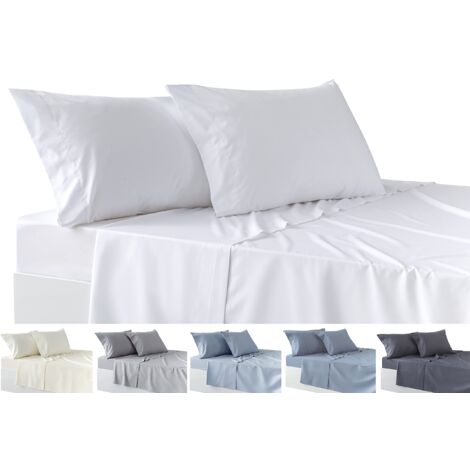Todocama Set di lenzuola da 4 pezzi, lenzuolo con angoli elasticizzati - sopra - due federe da 50 x 80 cm. (letto 105-105x190/200 cm, bianco)