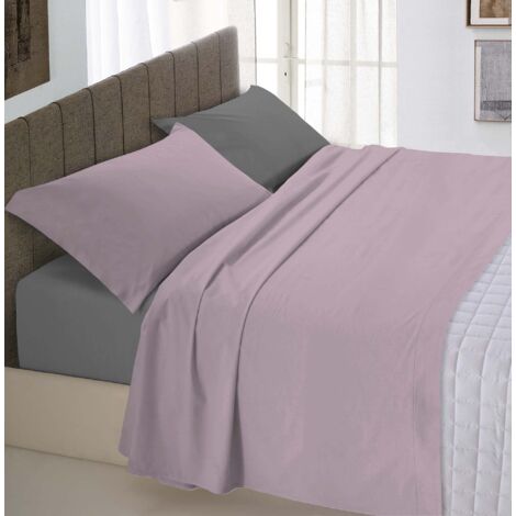 Set Lenzuola Letto Singolo Cotone Natural Color, lavorato in Italia - Completo Letto, Lenzuolo Sotto con Angoli, Telo Sopra 90x200cm e Federa con Patella Interna, Rosa antico/fumo