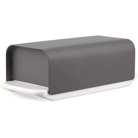 Alessi Mattina BG04 DG Burriera in Porcellana di Design con Coperchio in Acciaio Inossidabile 18/10 Colorato con Resina Epossidica, Grigio Scuro (1/4)