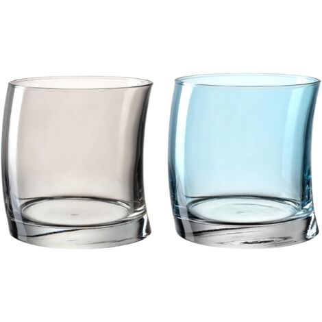 Leonardo Swing 70702 - Set di 12 bicchieri per acqua, lavabili in lavastoviglie, con forma curva, colore: grigio/blu, 250 ml