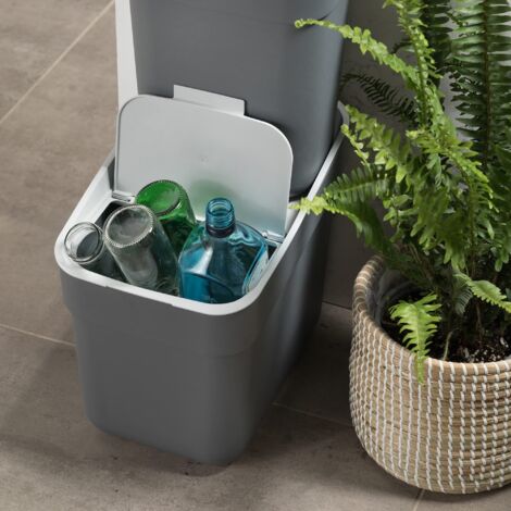 CURVER Ready To Collect - Set 2 Bidoni Rifiuti E Riciclaggio 10L Ciascuno, In Plastica Riciclata, Con Supporto A Parete
