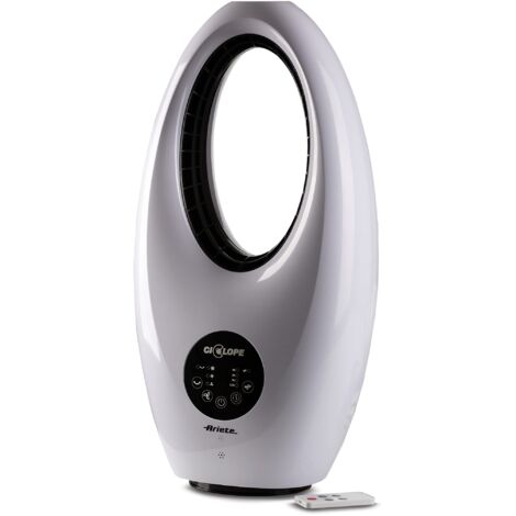 Ariete 803 Ventilatore Digitale Ciclope, Senza pale, 60W, Da tavolo, Silenzioso, Funzione oscillazione, Timer fino a 7,5 h, 3 velocità, Luce led, Bianco