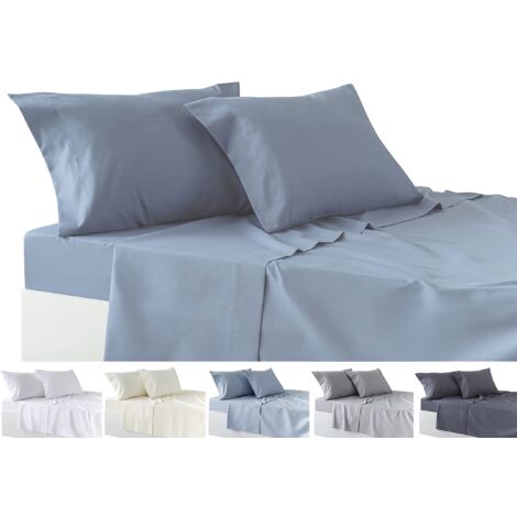 Todocama Set di lenzuola da 4 pezzi, lenzuolo con angoli elasticizzati - sopra - due federe da 50 x 80 cm. (Letto 135-135x190/200 cm, grigio-blu)