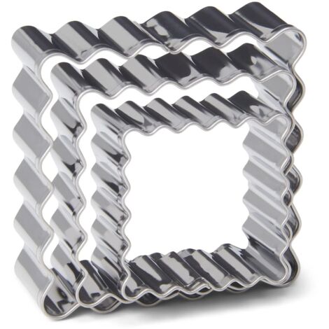 patisse 13707 - Assortimento di 3 taglierine quadrate e seghettate per biscotti tipo torte piccolo burro - acciaio inox - 3 misure: 3,5 cm/4,5 cm/5,5 cm