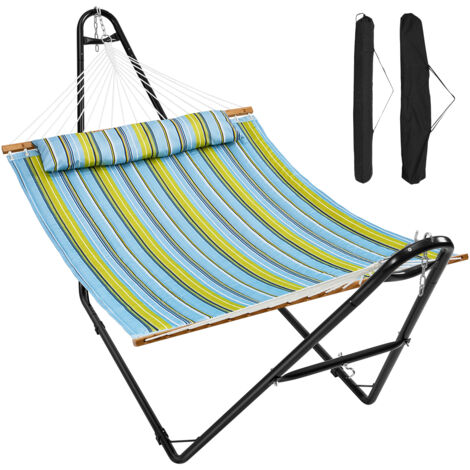 Amaca per 2 Persone Supporto Capacità Resistente 480 libbre, Amaca Doppia con Supporto in Acciaio 12 Piedi Portatile con Cuscino, Amaca Indipendente per Patio Esterno, Cortile, Spiaggia | IT
