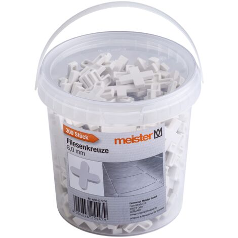 Meister Distanziatori per piastrelle, 8,0 mm, pratico set da 300 pezzi, in robusto polipropilene, colore bianco, accessori per piastrelle, supporto per la posa delle piastrelle, croci di giunzione, (1/4)