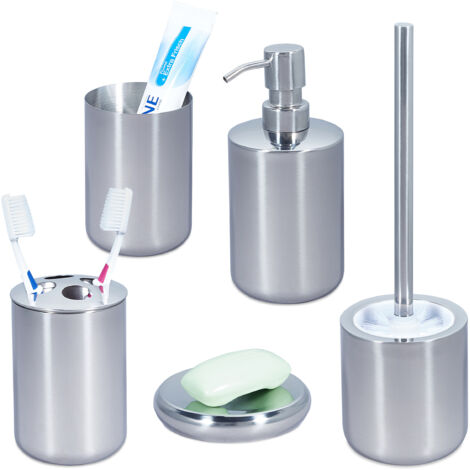 Cosmic Logic Set Accessori bagno Portarotolo Portasalviette Portascopino a terra e 2 appendini Inox Satinato