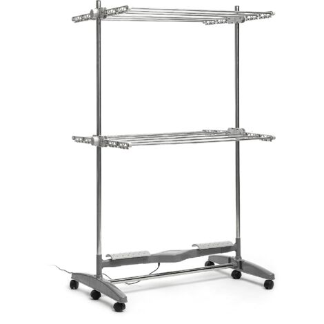 InnovaGoods - Stendibiancheria Elettrico Pieghevole Dryllon, Flusso d'Aria Naturale, 12 Aste Grande Capacità, Verticale Portatile con Ruote, Risparmio Energetico, Grigio, Grande, Acciaio Inossidabile