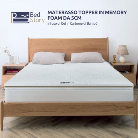 Topper Memory Foam Bedstory 80x190 Cm Singolo | Con Infusi Di Gel, Carbone Bambù E Tè Verde | 5 Cm