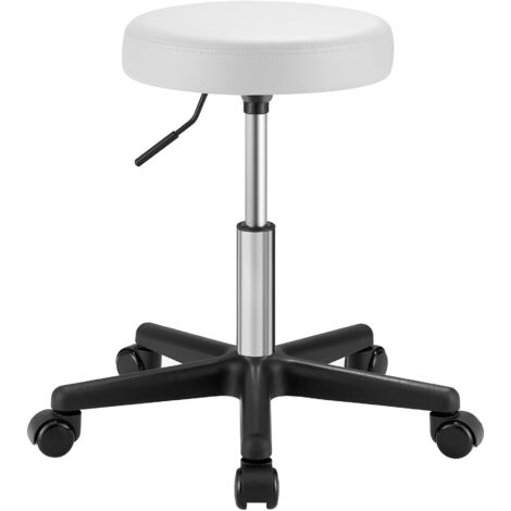 SONGMICS Sgabello Girevole con Ruote, Altezza Regolabile 46-58 cm, Sgabello da Bar Imbottito Rivestito in PU, Sgabello da Lavoro per Studio Ufficio Salone di Bellezza, Bianco Nuvola LJB061W01 (1/5)