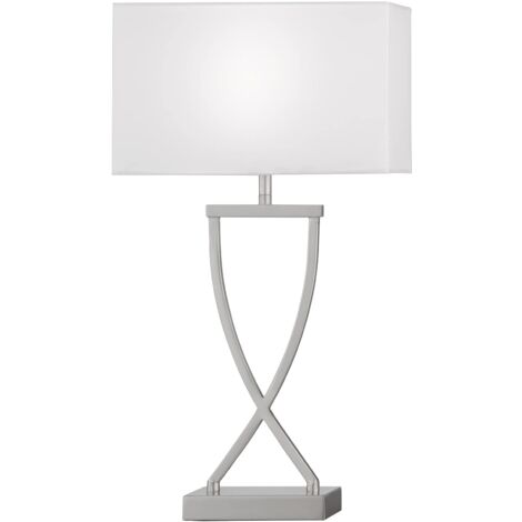 Fischer & Honsel Lampada da tavolo Anni, lampada da tavolo con paralume in tessuto e struttura elaborata, lampada da scrivania in metallo nichel opaco e bianco, attacco E27, 27 x 12 x 51 cm (1/4)