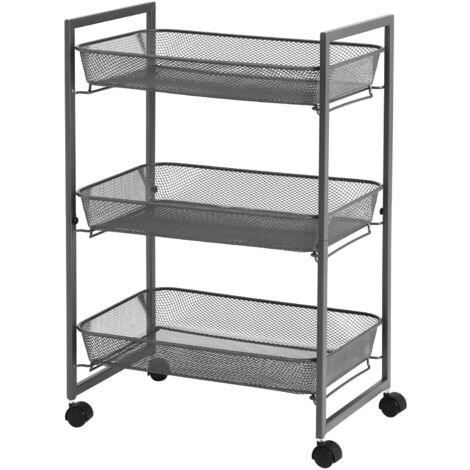 SONGMICS Carrello a 3 Ripiani, Carrello da Cucina e Bagno con Cesti in Filo Metallico, Salvaspazio, Assemblaggio Semplice, Ufficio, Soggiorno, Grigio BSC061G01 (1/5)