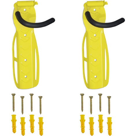 Relaxdays Portabici da Muro, da Parete, Pieghevole, per Garage e Cantina, Gancio per Bici Verticale, Supporto, Giallo, Ferro, 26 x 11,5 x 13,5 cm