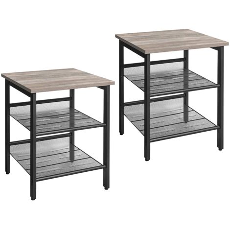 VASAGLE Tavolini a Lato Divano, Set di 2 Tavoli con Ripiani a Rete Regolabili, Stile Industriale, per Soggiorno, Camera da Letto, Corridoio, Ufficio, Greige e Nero LET024B02