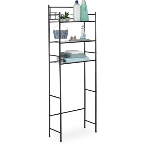 Relaxdays Mobile per Lavatrice in Metallo, 3 Scaffali Bagno, Lavanderia, Sopra WC e Asciugatrice, HLP 165x58x25 cm, Nero