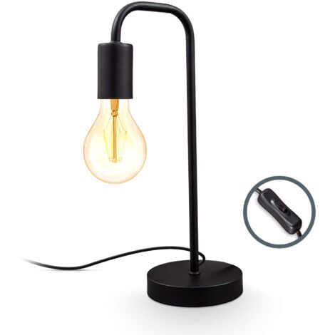 B.K.Licht, Lampada da tavolo retrò, attacco per lampadina E27 non inclusa, interruttore sul cavo, abat-jour da comodino in metallo nero opaco, lampada da lettura vintage industriale