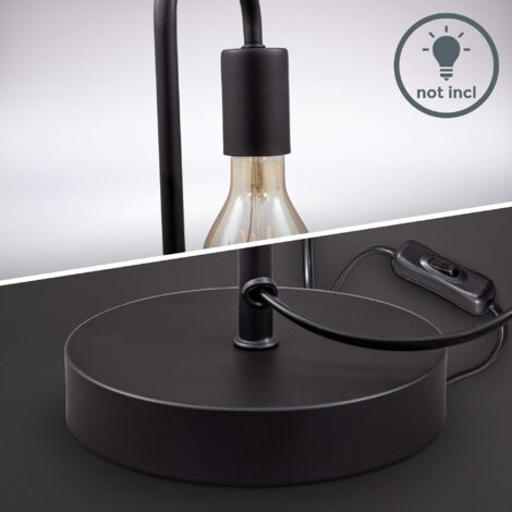 B.K.Licht, Lampada da tavolo retrò, attacco per lampadina E27 non inclusa, interruttore sul cavo, abat-jour da comodino in metallo nero opaco, lampada da lettura vintage industriale