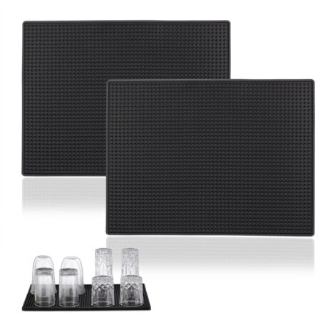 Relaxdays Tappetino Scolapiatti, Set 2, Tappeto per Lavello Cucina, Bar Mat 40x30 cm, Cola Piatti e Bicchieri, PVC, Nero (1/5)