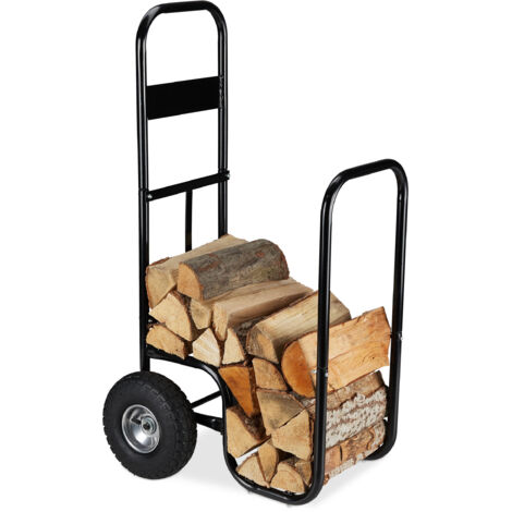 Relaxdays Carrello per Legna, da Trasposto, in Acciaio, con 2 Ruote, Contenitore, Capacità di Carico Fino a 60 kg, Nero