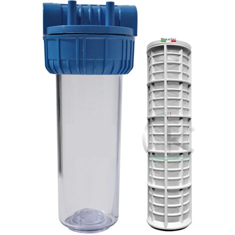 WK Contenitore Filtro 10" 3/4" Tipo 3 Pezzi Staffabili con Cartuccia in Nylon lavabile e riutilizzabile 10" - Made in Italy - Struttura Robusta e Versatile per Filtrazione dell'Acqua
