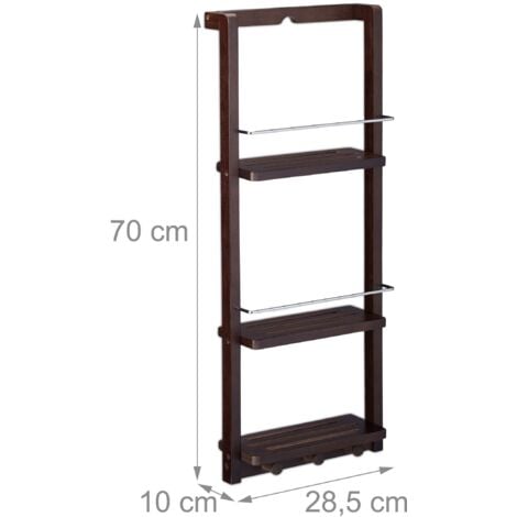 relaxdays Scaffale Doccia da Appendere 3 Ripiani, Mensola Doccia in Bambù con Gancio, HLP 70x28,5x10 cm, Marrone Scuro