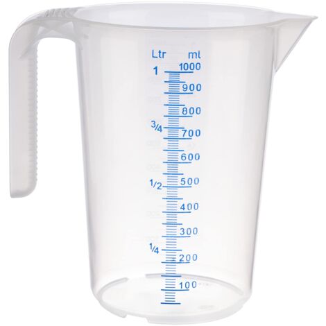 APS Misurino da 1 litro, diametro 12 x altezza 16,5 cm, bicchiere in plastica con scala esterna in rilievo, manico aperto, graduazione L/ml, lavabile in lavastoviglie (1/2)